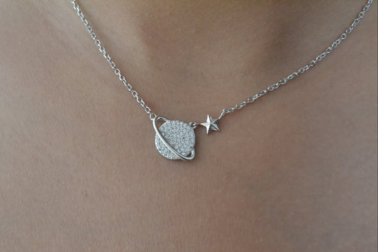 925 Silver Planet and Star Necklace