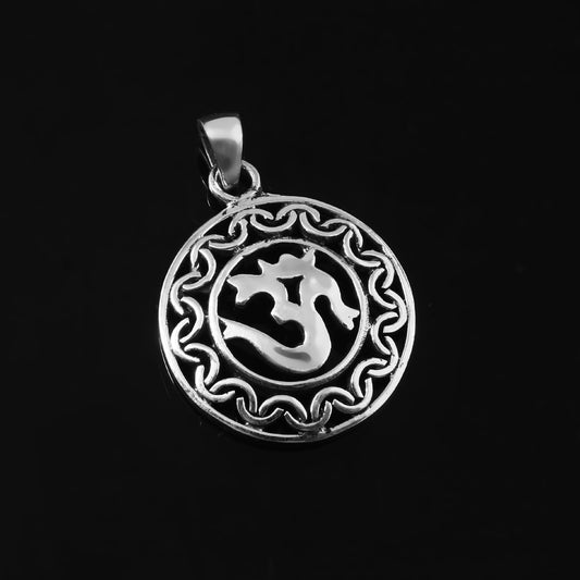 Oxidized Om Mandala Pendant in Sterling Silver