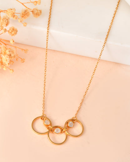 Triple Ring Crystal Necklace – Gold-Plated Minimal Chain with Crystal Charms