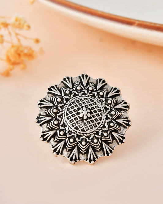 Sunburst Mandala Garnet Ring