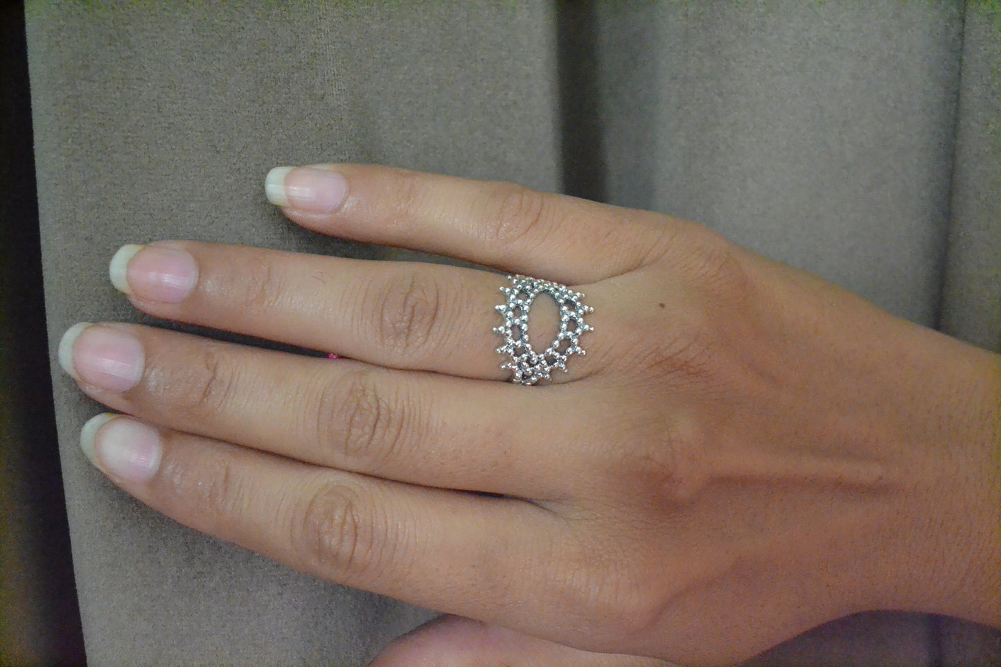 Silver Crown Beadwork Statement Ring