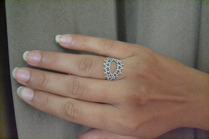 Silver Crown Beadwork Statement Ring