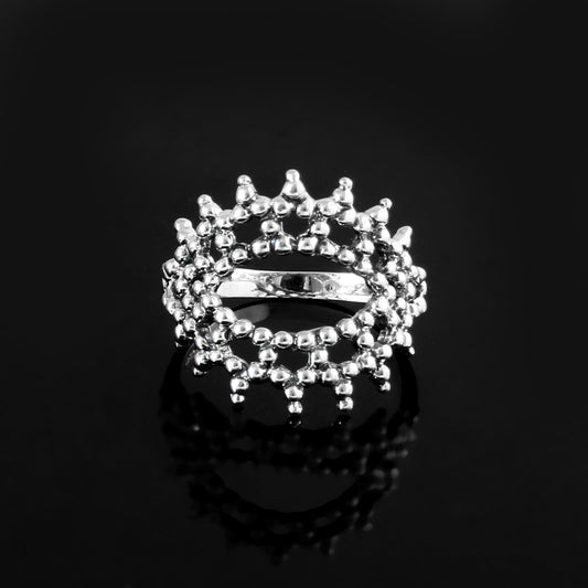 Silver Crown Beadwork Statement Ring