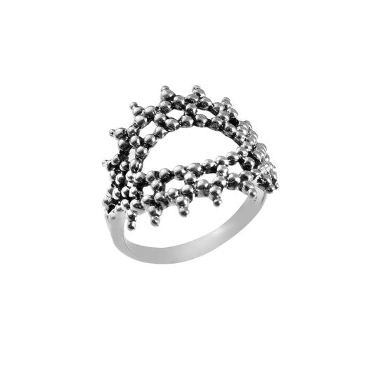 Silver Crown Beadwork Statement Ring
