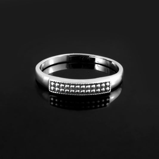 Minimal Silver Band with Granulated Accent