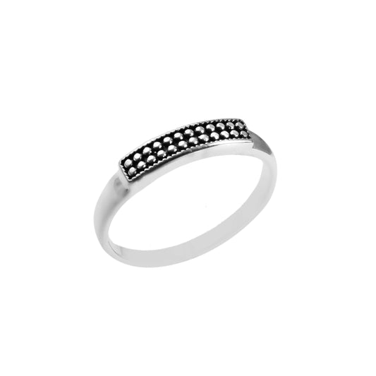 Minimal Silver Band with Granulated Accent