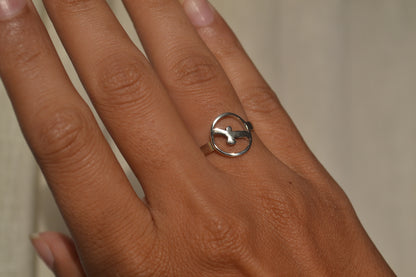 Minimalist Bird in Circle Sterling Silver Ring