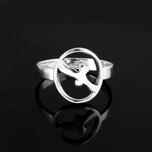 Minimalist Bird in Circle Sterling Silver Ring