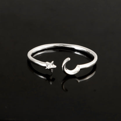 Sterling Silver Moon and Star Adjustable Ring