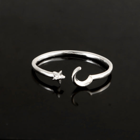 Sterling Silver Moon and Star Adjustable Ring