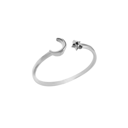 Sterling Silver Moon and Star Adjustable Ring