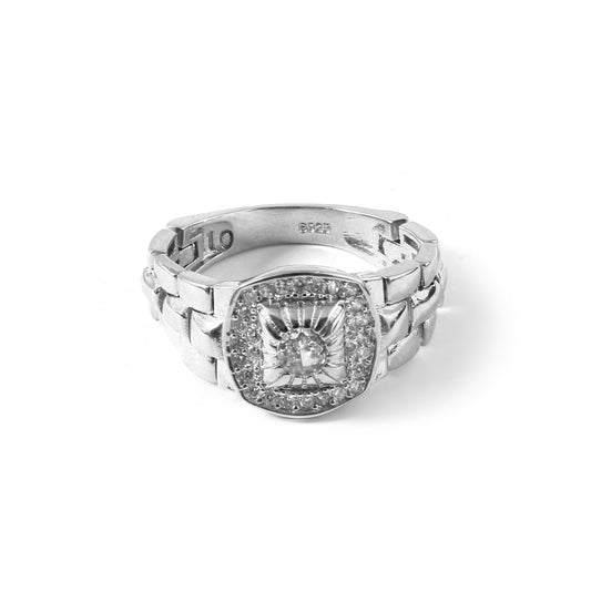 Men’s Silver Statement Ring with Zircon Center