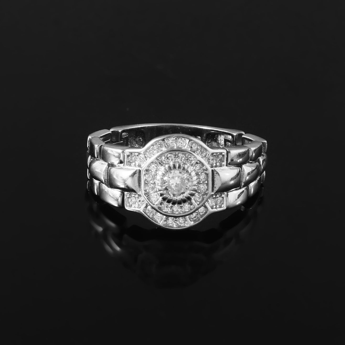 925 Silver Halo Crown Ring with Zircon Center – Statement Ring for Men
