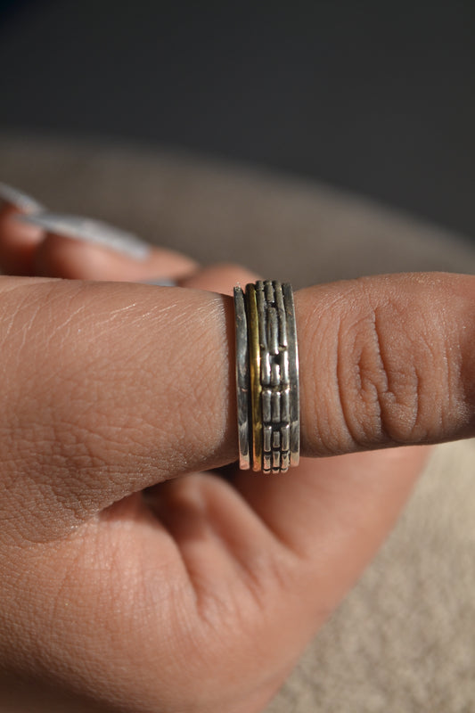 Bold Hammer Band Textured Silver Ring