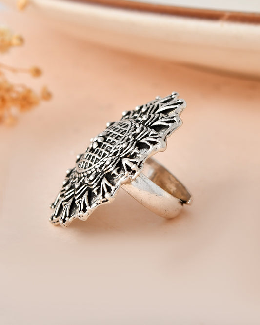 Sunburst Mandala Garnet Ring