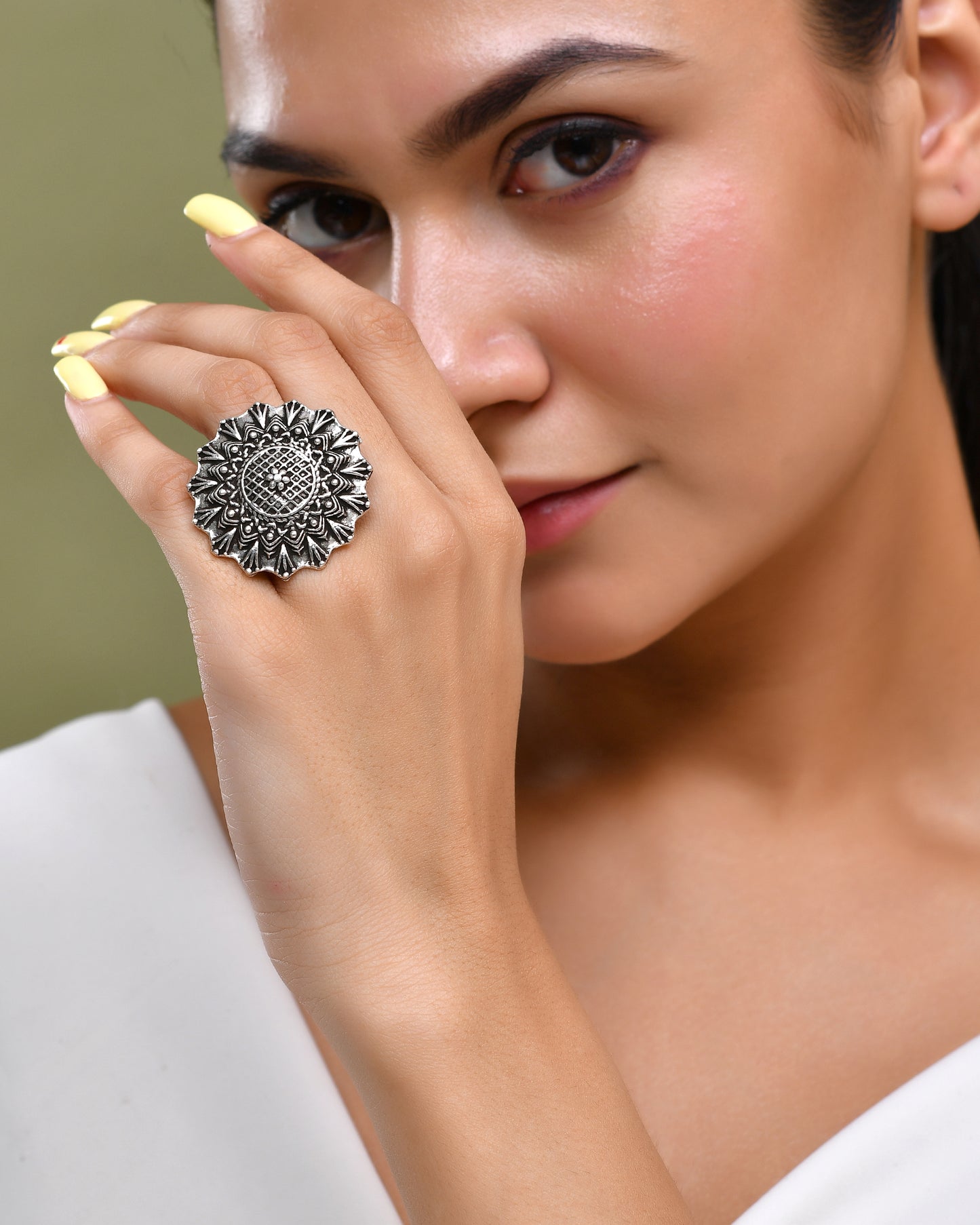 Sunburst Mandala Garnet Ring