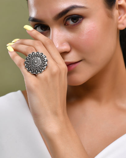Sunburst Mandala Garnet Ring