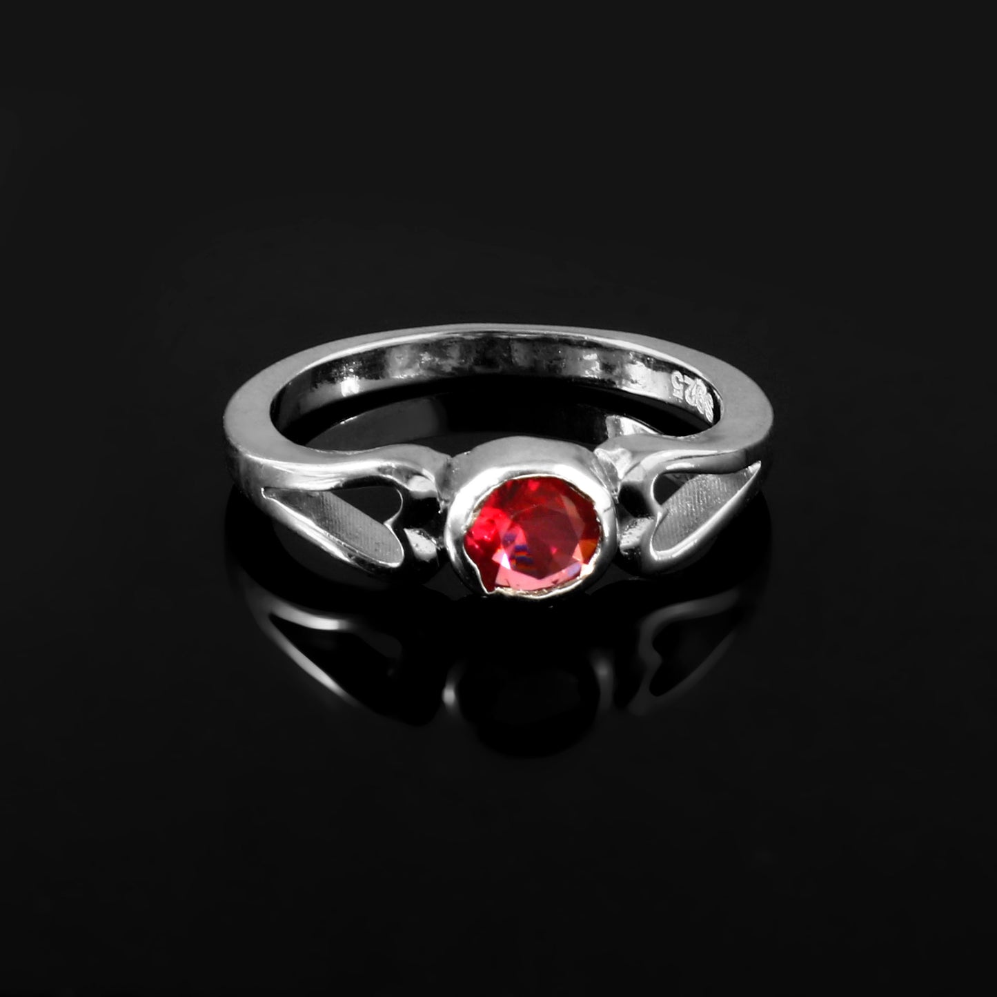 Sterling Silver Heart Ring with Garnet