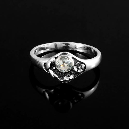 925 Silver Blue Topaz Solitaire Ring – Delicate Vintage-Inspired Floral Design
