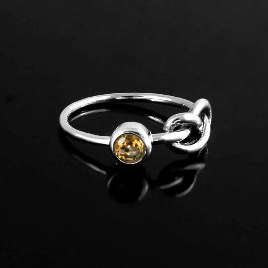 Sterling Silver Citrine Knot Ring – Dainty Gemstone Band for Women