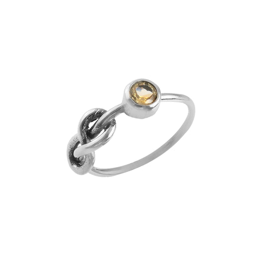 Sterling Silver Citrine Knot Ring – Dainty Gemstone Band for Women