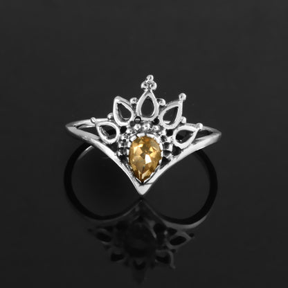 Citrine Teardrop Princess Crown Ring