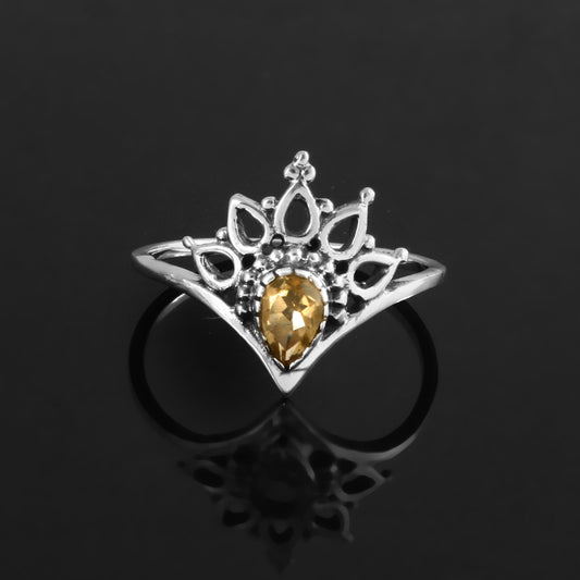 Citrine Teardrop Princess Crown Ring