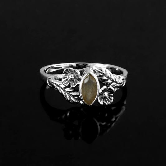 Floral Vine Labradorite Ring