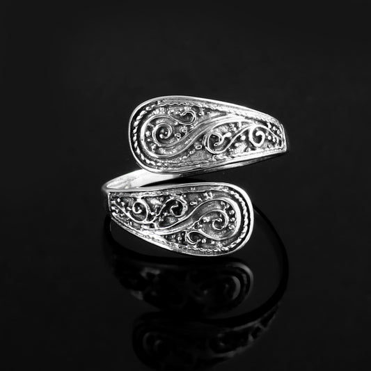 Vintage Swirl Pattern Adjustable Sterling Silver Ring