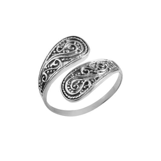 Vintage Swirl Pattern Adjustable Sterling Silver Ring