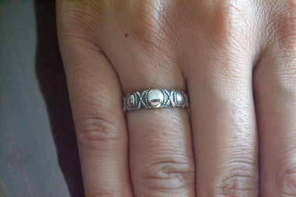 Oxidized Sterling Silver Band Ring with Tribal Pattern