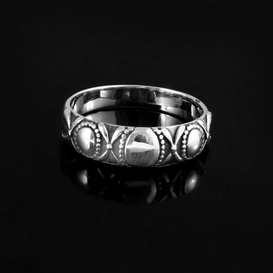 Oxidized Sterling Silver Band Ring with Tribal Pattern