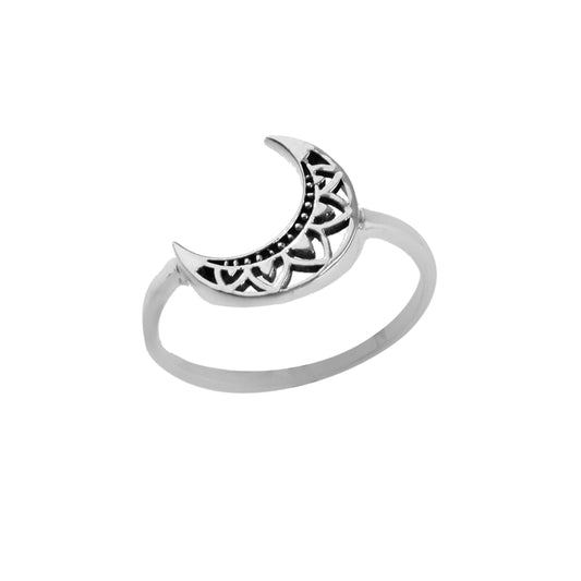 Sterling Silver Crescent Moon Filigree Ring