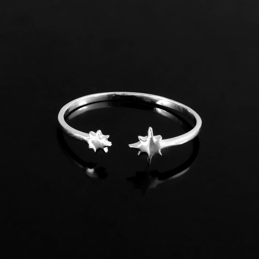 Minimal Starry Duo Silver Ring – Adjustable Celestial Ring for Women