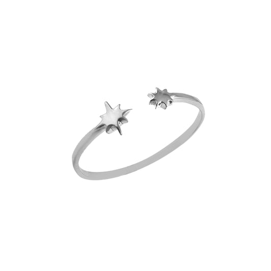 Minimal Starry Duo Silver Ring – Adjustable Celestial Ring for Women