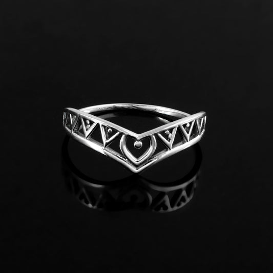 Geometric Tribal Heart Silver Ring