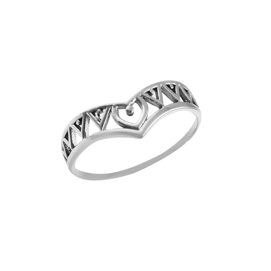 Geometric Tribal Heart Silver Ring