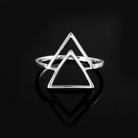 Double Triangle Geometric Silver Ring