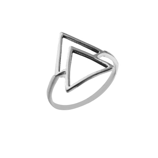 Double Triangle Geometric Silver Ring