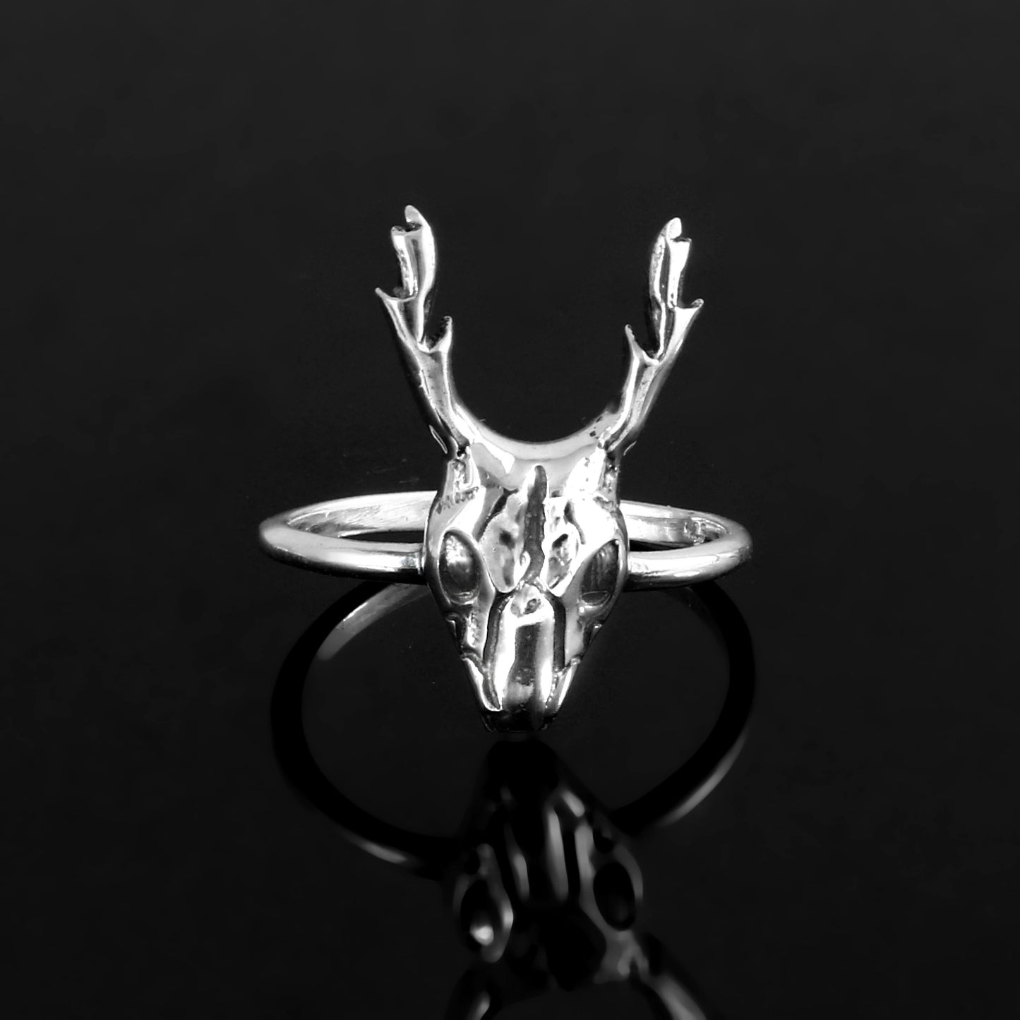 Sterling Silver Deer Skull Antler Ring