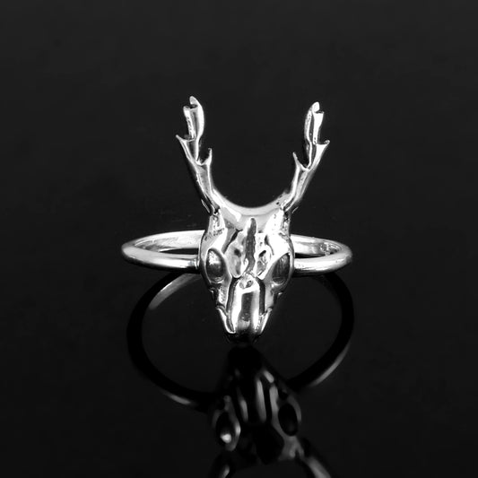 Sterling Silver Deer Skull Antler Ring