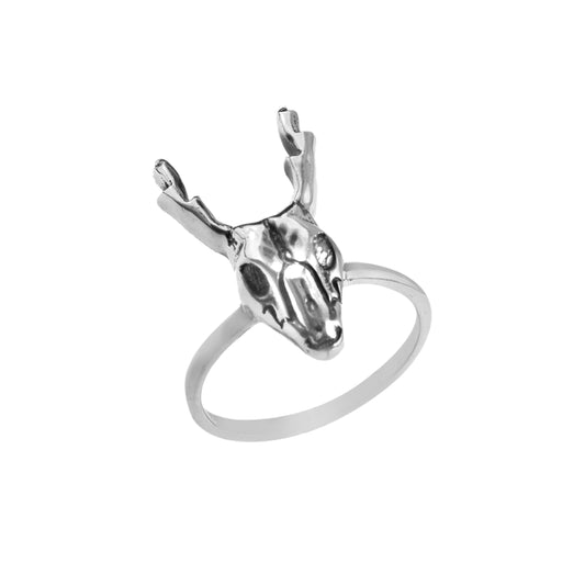 Sterling Silver Deer Skull Antler Ring