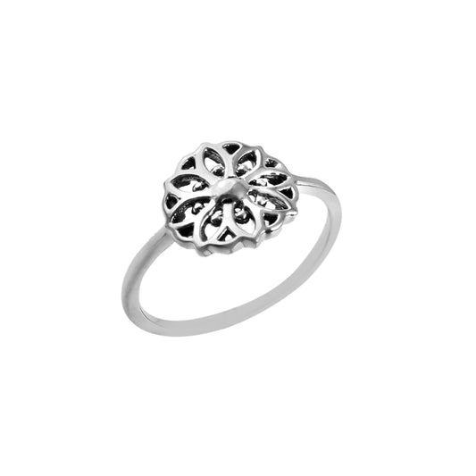 Sterling Silver Mandala Flower Ring