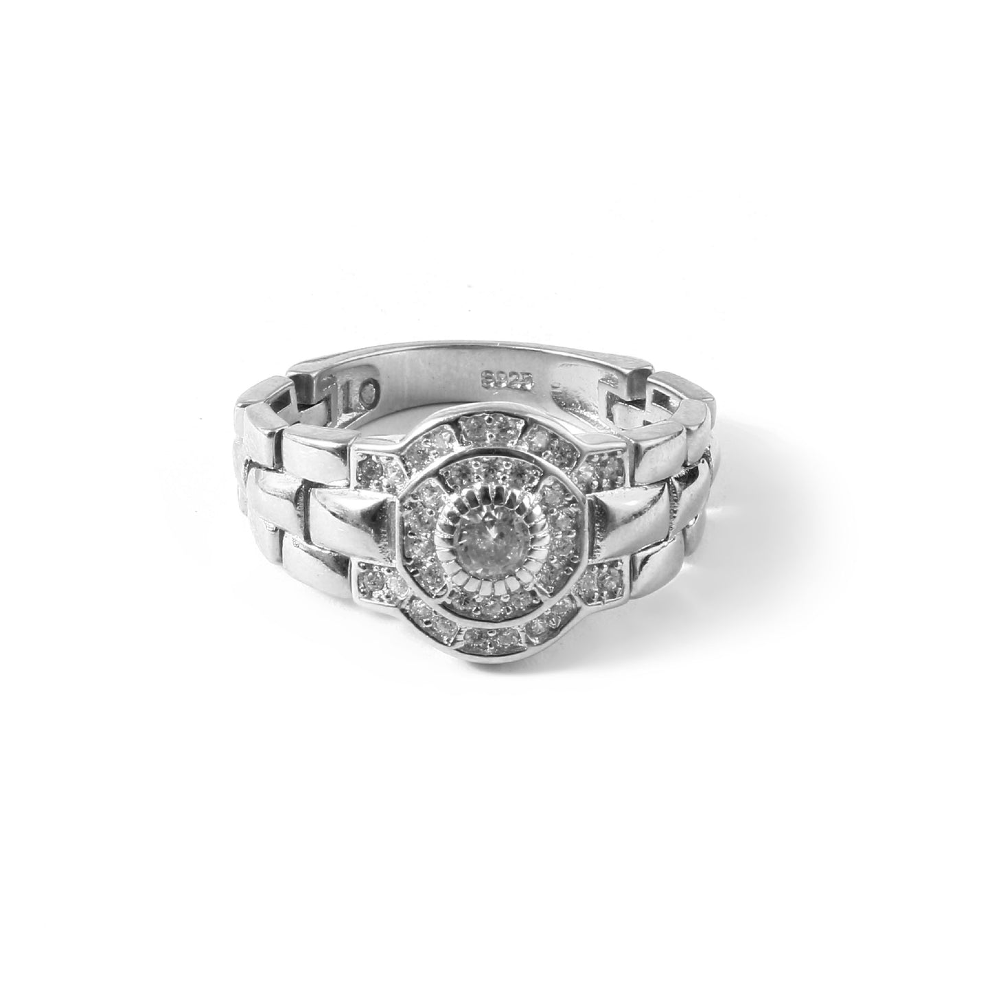 925 Silver Halo Crown Ring with Zircon Center – Statement Ring for Men