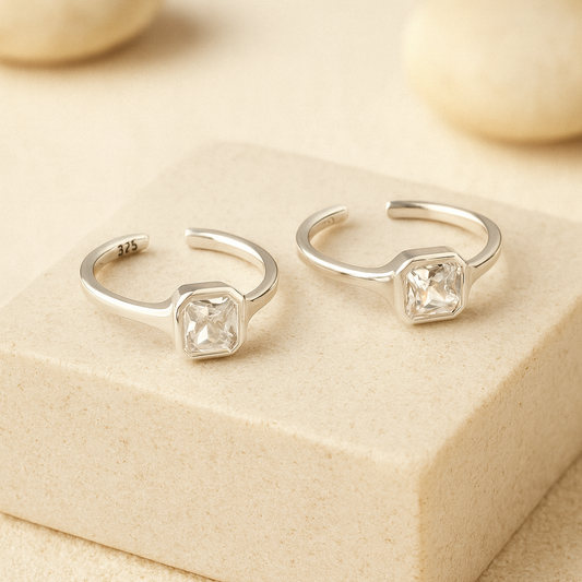 Silver Double Band Toe Ring | 925 Sterling Silver Adjustable Minimal Toe Ring for Women