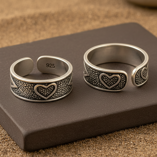 925 Sterling Silver Antique Heart Pattern Adjustable Toe Ring