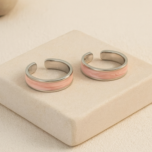 Pink Enamel Adjustable Silver Toe Ring | 925 Sterling Silver Band Toe Ring for Women