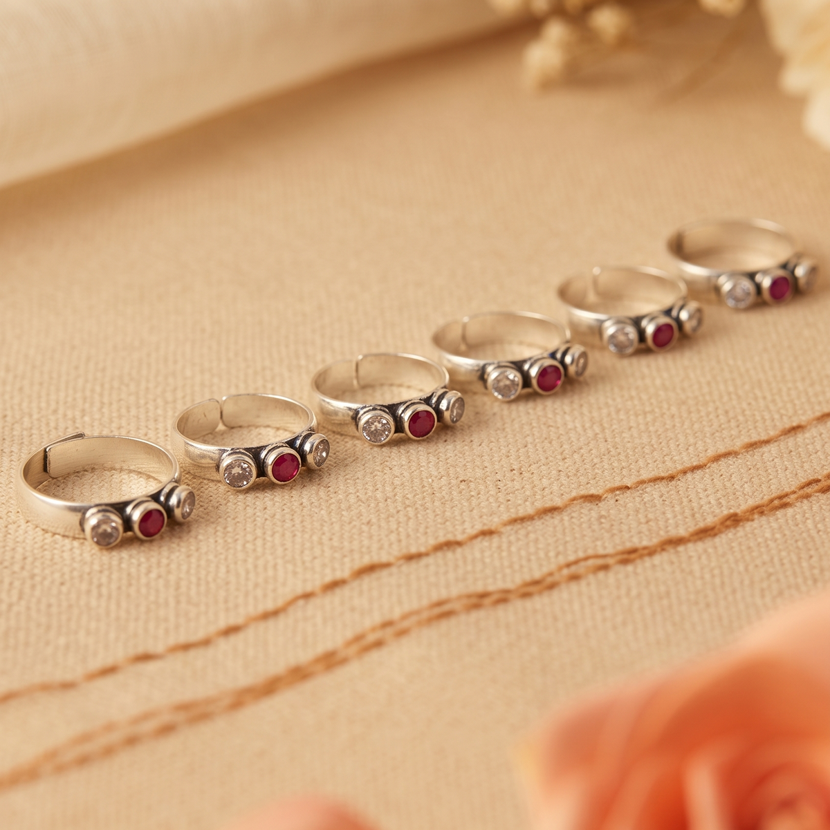 Meera Ruby & Crystal Toe Rings
