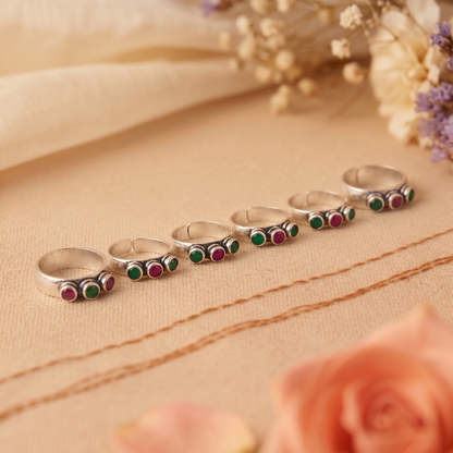 Kavya Pink & Green Toe Rings
