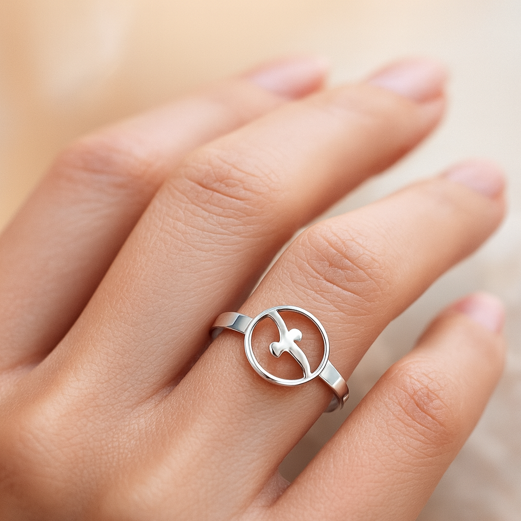 Minimalist Bird in Circle Sterling Silver Ring